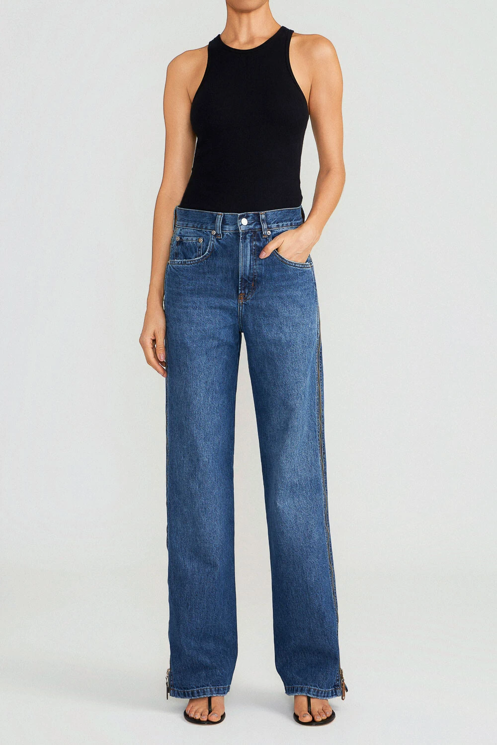 Foto Calça Loose Zíper Jeans Escuro