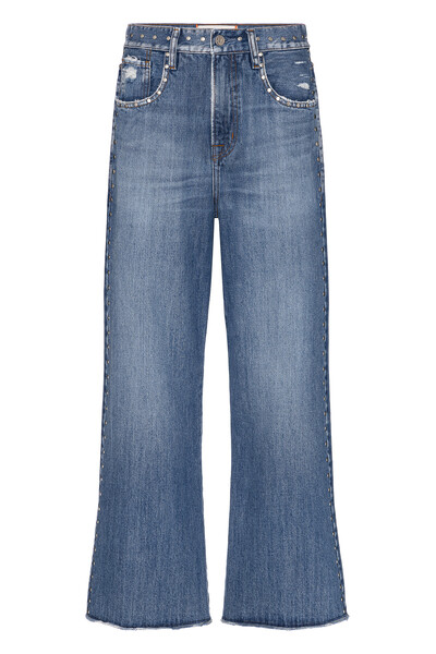 Foto Calça Loose Cropped Tachas Jeans Médio