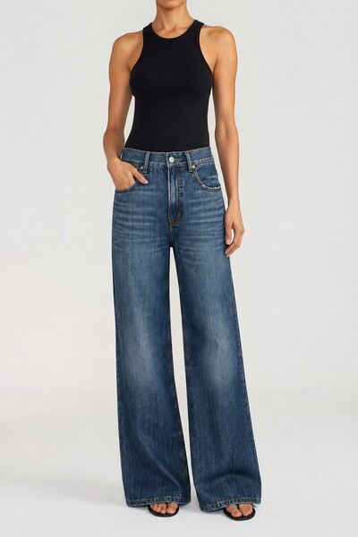 Foto Calça Palazzo Soft Jeans Escuro