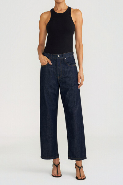 Foto Calça Wide Leg Cropped Raw Denim