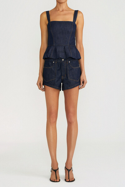 Foto Corset Peplum Raw Denim