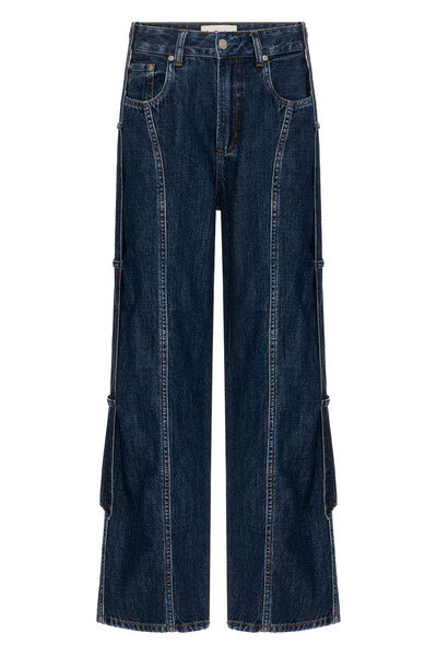 Foto Calça Baggy Strap Jeans Escuro