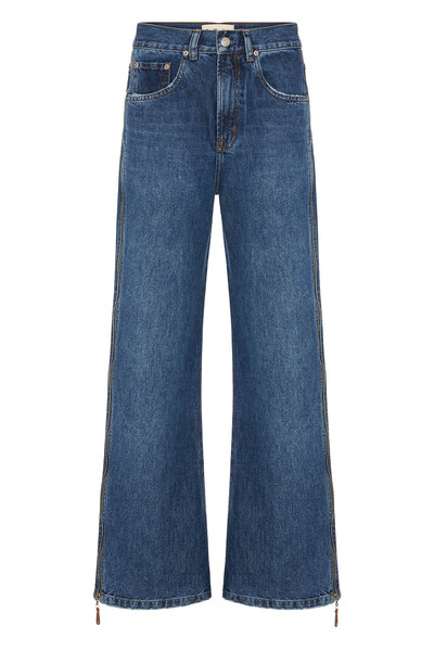 Foto Calça Loose Zíper Jeans Escuro