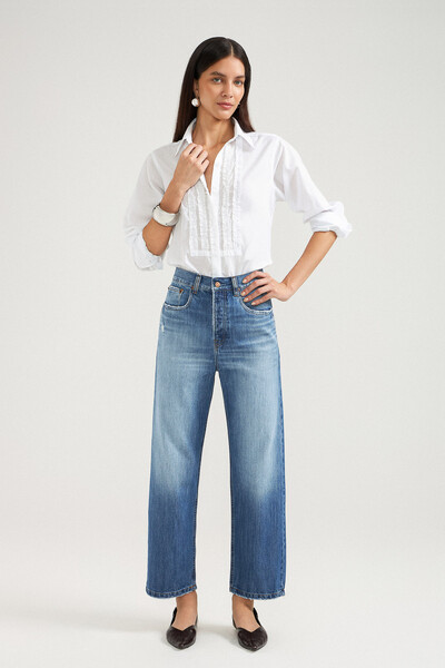 FotoCalça Wide Leg Cropped Jeans Escuro