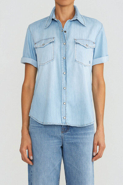 FotoCamisa Manga Curta Jeans Vintage