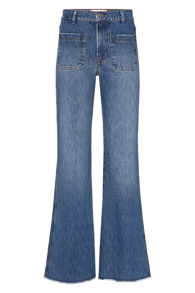 Foto Calça Flare Bolso Jeans Médio