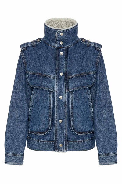Foto Jaqueta Aviator Sherpa Jeans Escuro