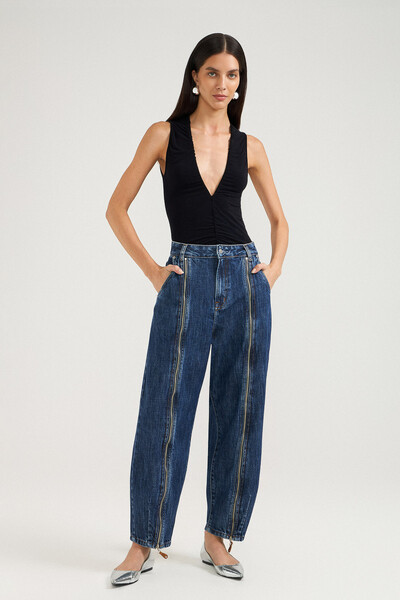 FotoCalça Balloon Zíper Jeans Escuro