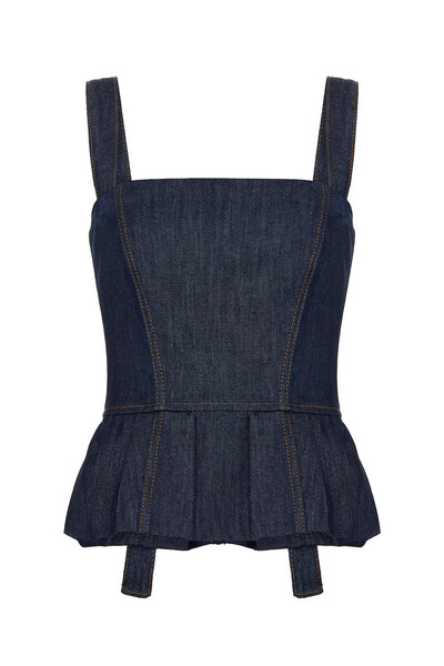 Foto Corset Peplum Raw Denim