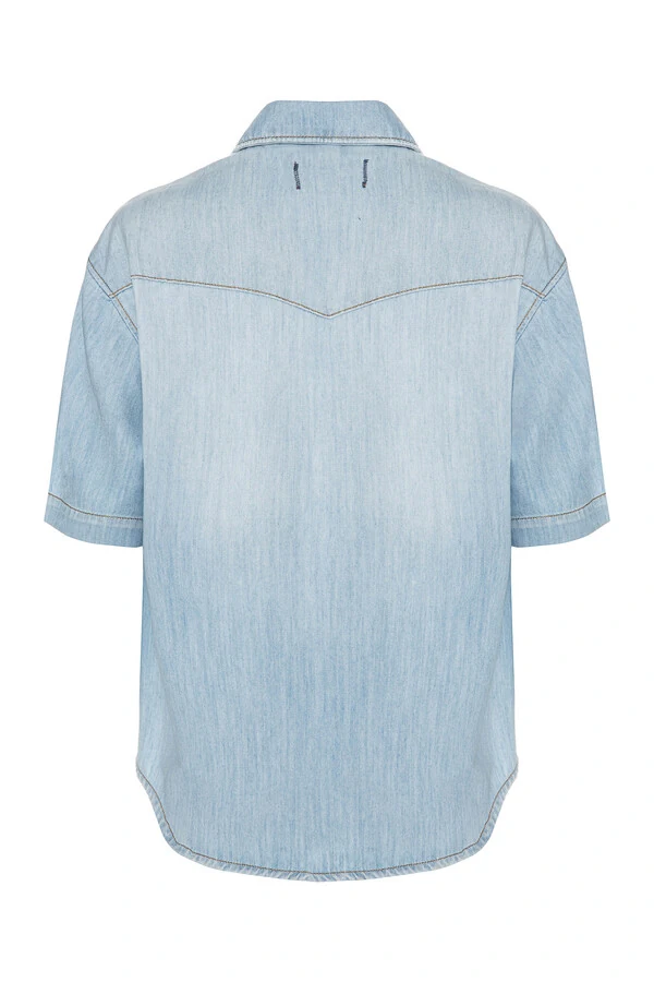 Camisa Manga Curta Jeans Vintage