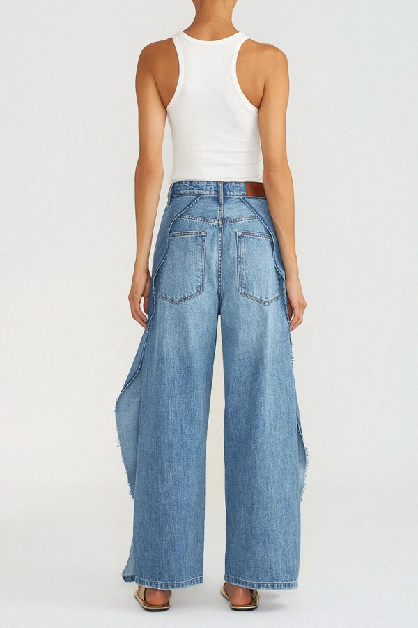 Calça Wide Flow Jeans Médio