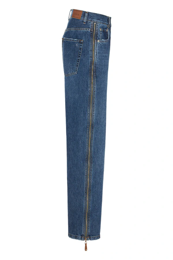 Calça Loose Zíper Jeans Escuro