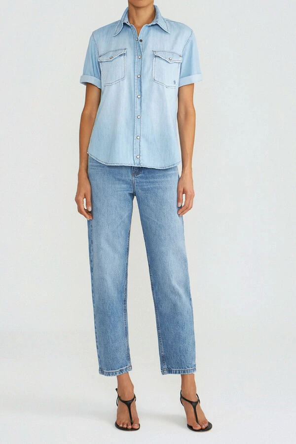 Camisa Manga Curta Jeans Vintage