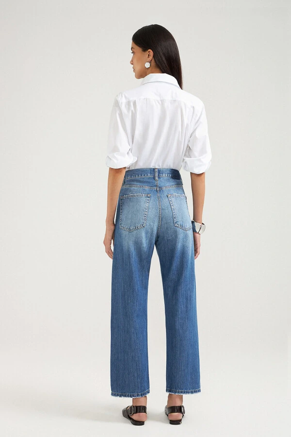 Calça Wide Leg Cropped Jeans Escuro