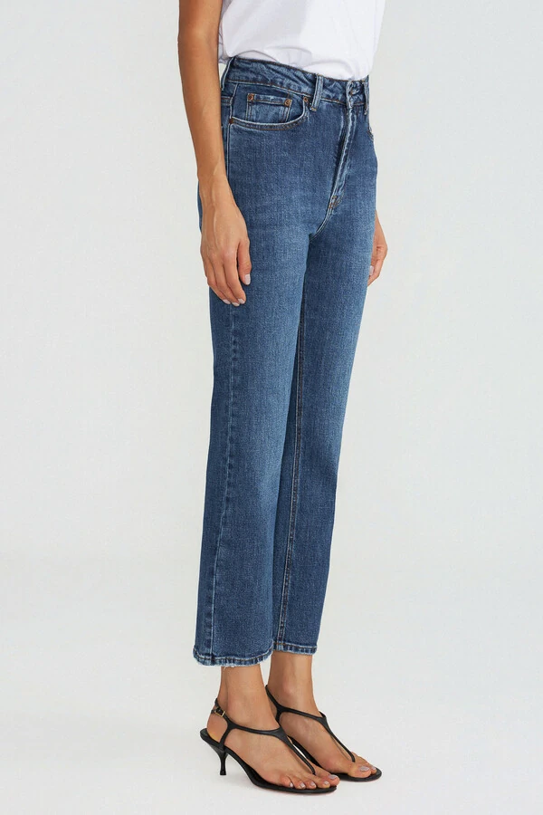 Calça Cropped Zip Jeans Escuro