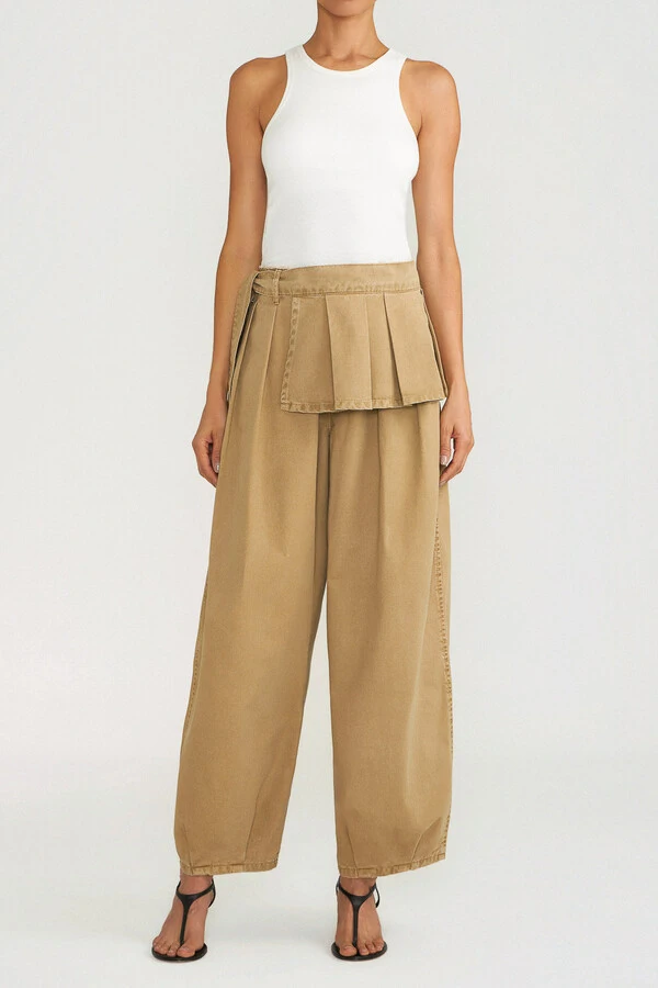 Calça Peplum Khaki Denim