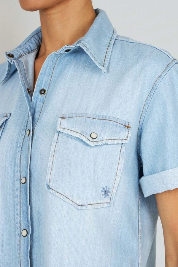 Camisa Manga Curta Jeans Vintage