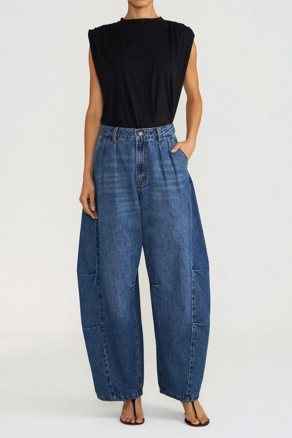 Calça Tailor Barrel Jeans Escuro