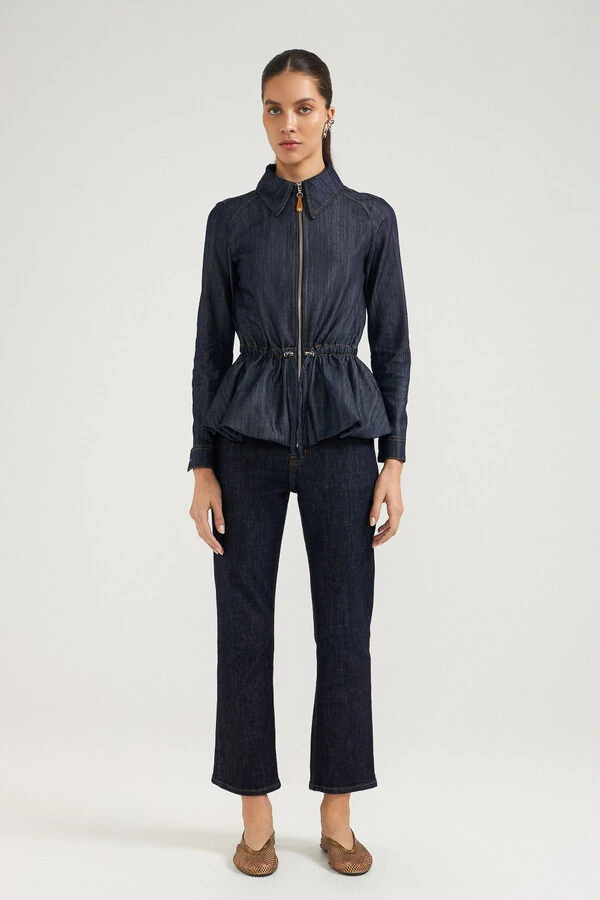 Jaqueta Peplum Raw Denim