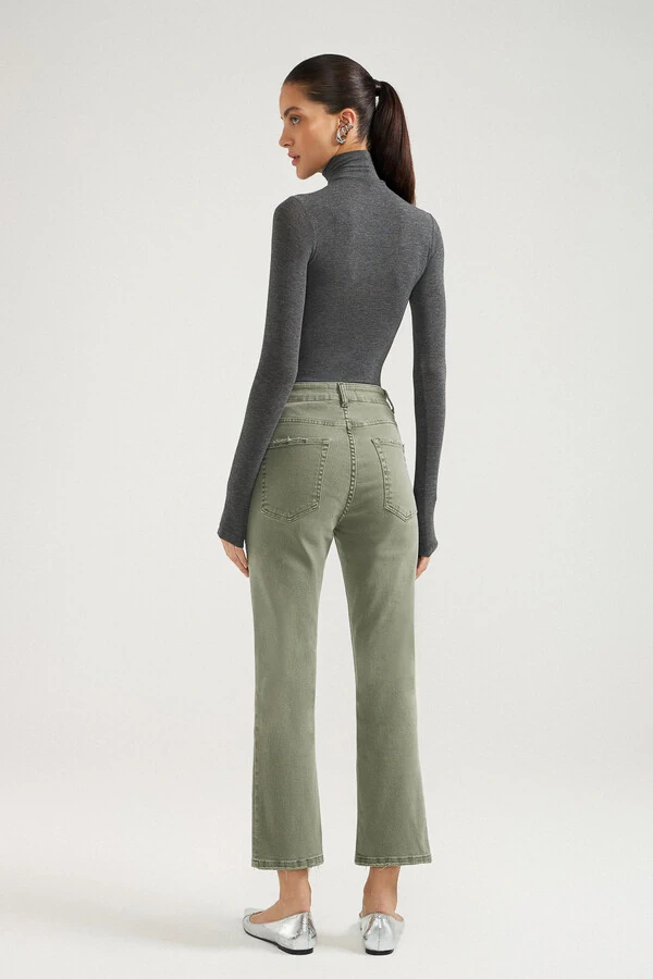Calça Cropped Zip Green Denim