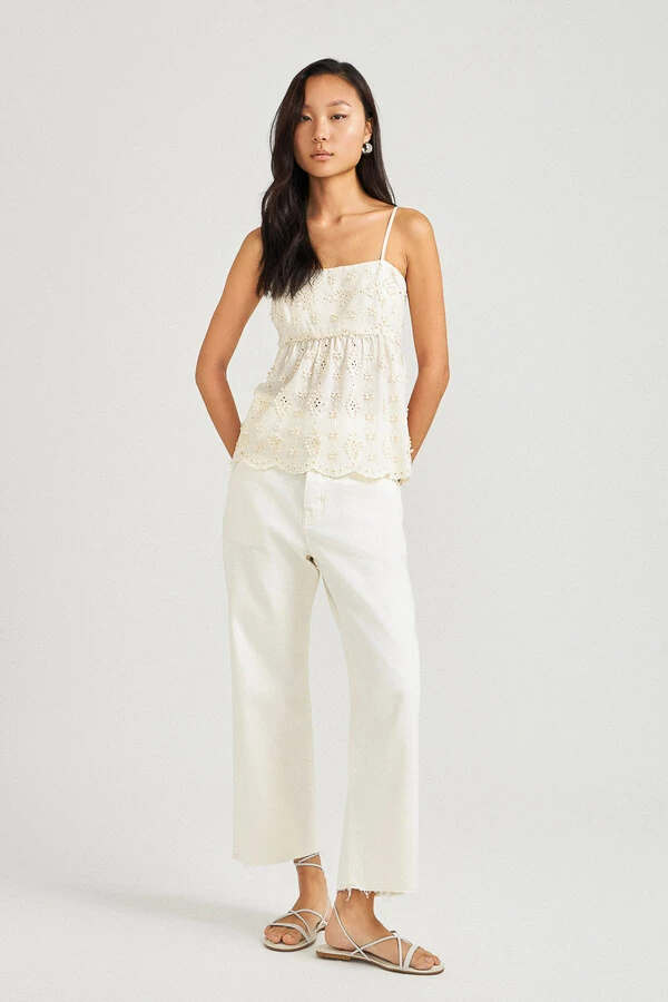 Calça Loose Cropped Natural Denim