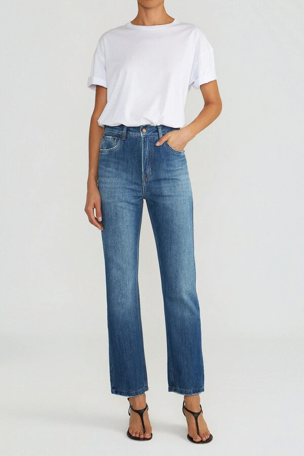 Calça Straight Jeans Escuro