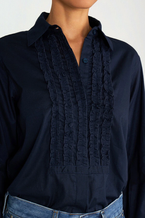 Camisa Smoking Babado Marinho