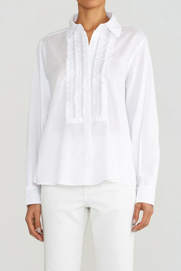 Camisa Smoking Babado Branca