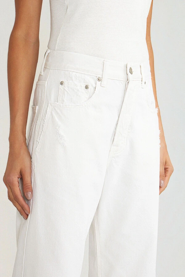 Calça Wide Leg Cropped White Denim