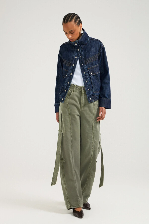 Calça Baggy Strap Green Denim