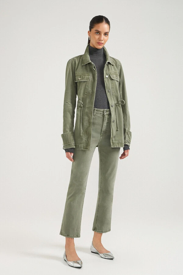 Calça Cropped Zip Green Denim