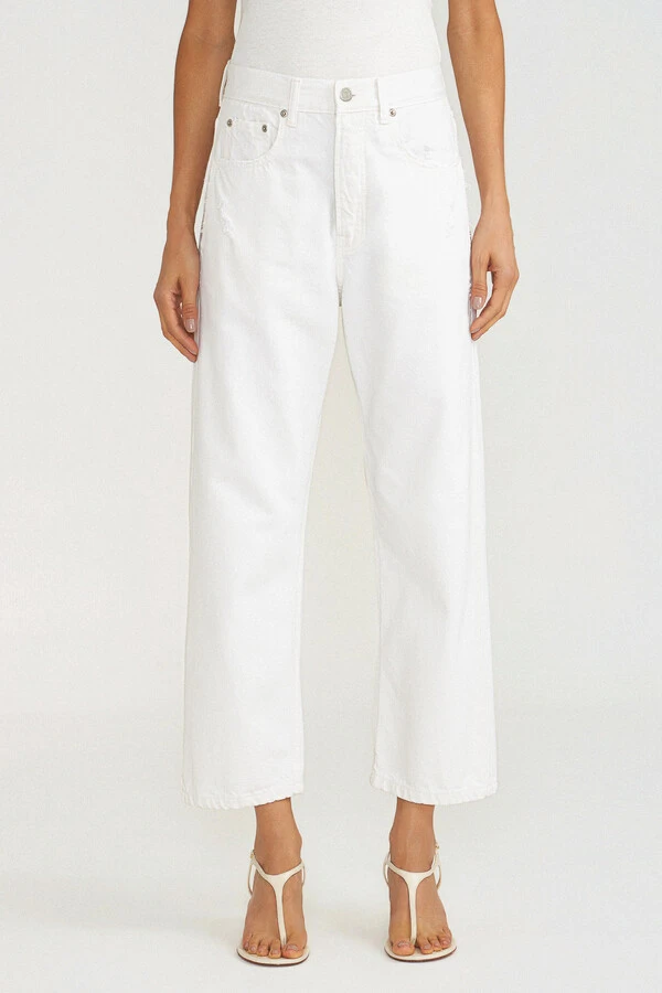 Calça Wide Leg Cropped White Denim