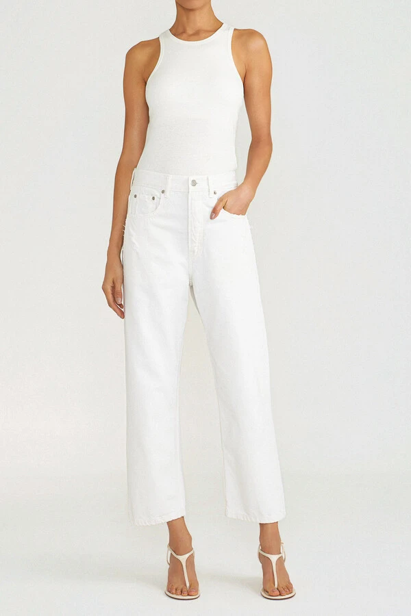 Calça Wide Leg Cropped White Denim