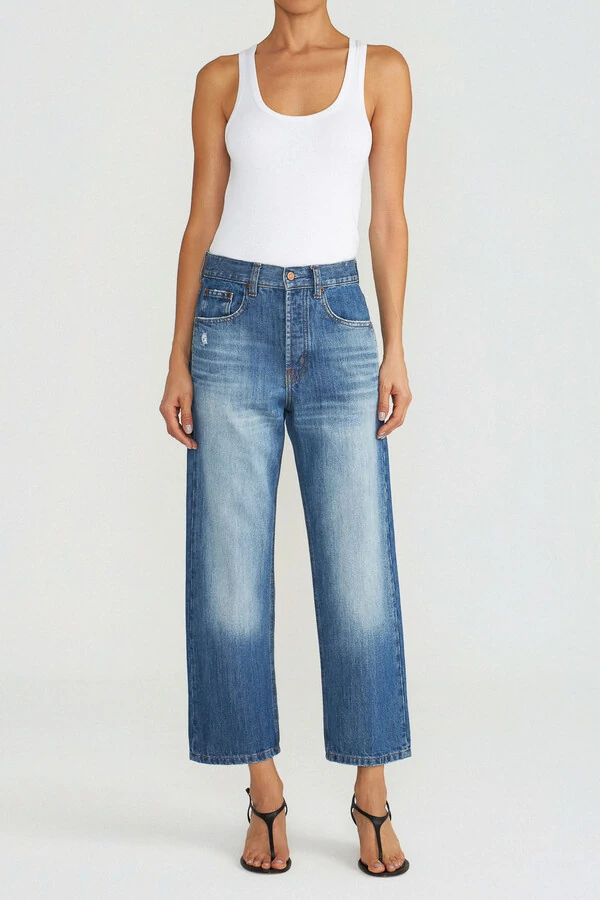 Calça Wide Leg Cropped Jeans Escuro
