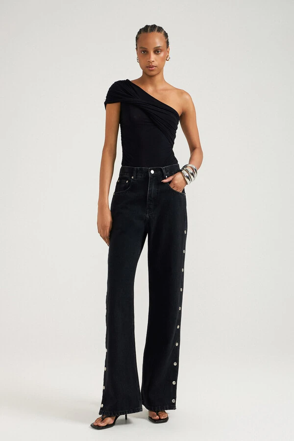 Calça Loose Botão Black Jeans
