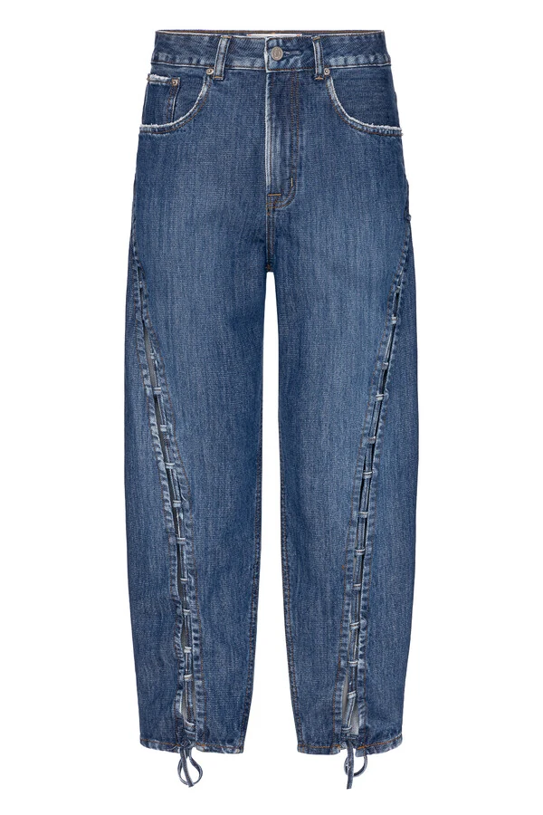 Calça Balloon Trançada Jeans Escuro