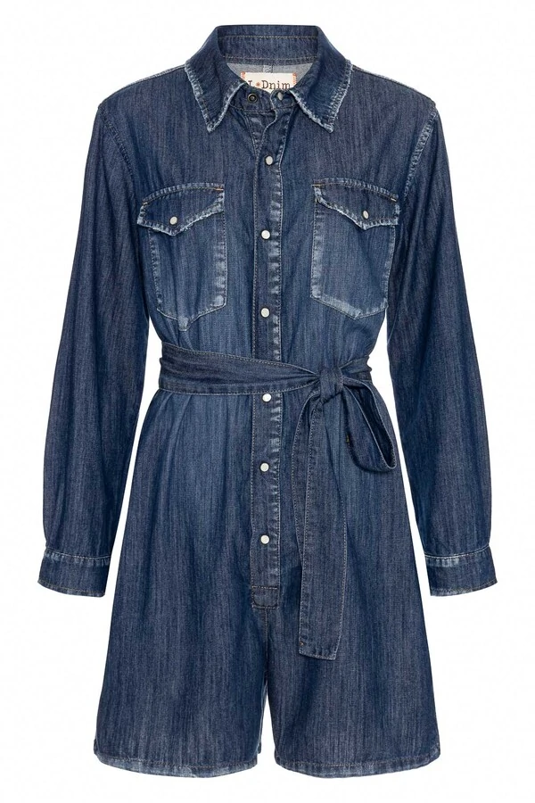 Macaquinho Chemise Jeans Escuro