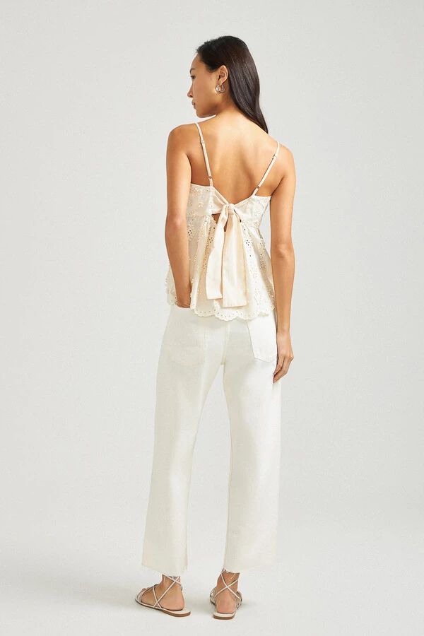 Calça Loose Cropped Natural Denim