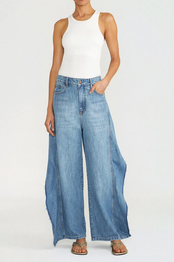 Calça Wide Flow Jeans Médio