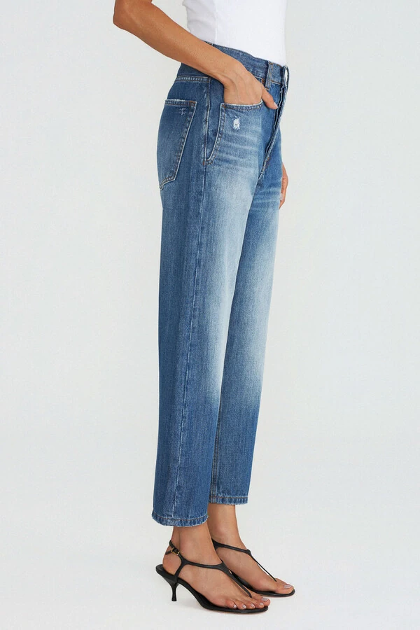 Calça Wide Leg Cropped Jeans Escuro