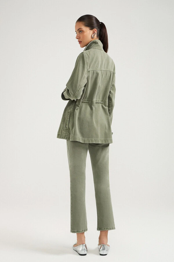 Calça Cropped Zip Green Denim