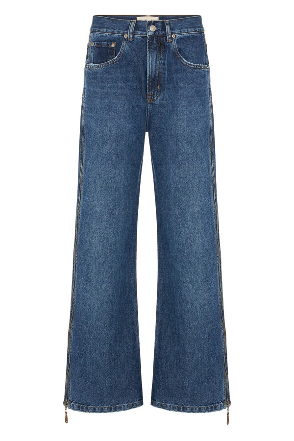 Calça Loose Zíper Jeans Escuro