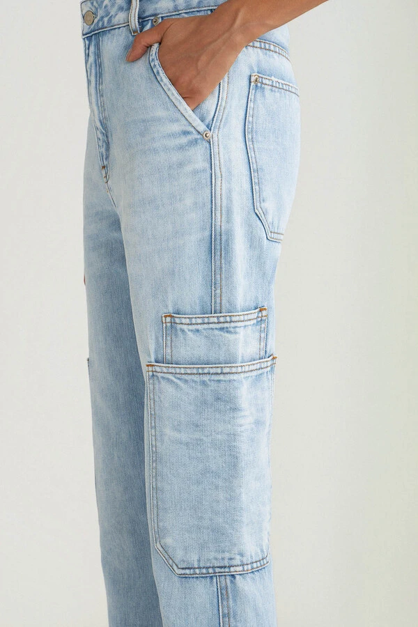 Calça Relaxed Cargo Jeans Vintage Light