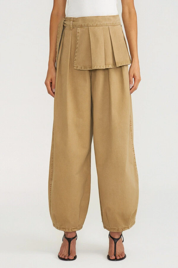 Calça Peplum Khaki Denim