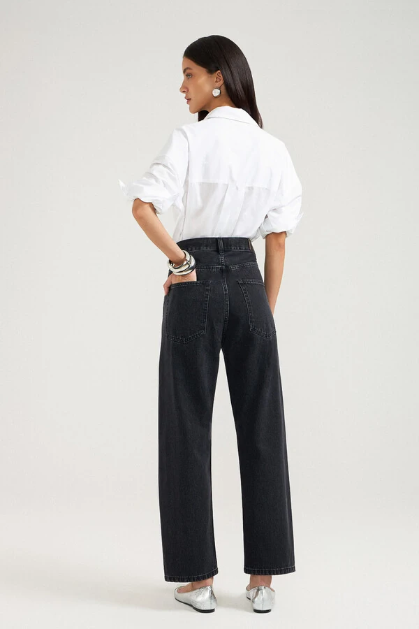 Calça Wide Leg Cropped Black Jeans