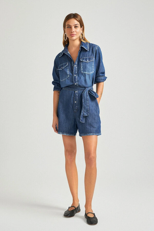 Macaquinho Chemise Jeans Escuro