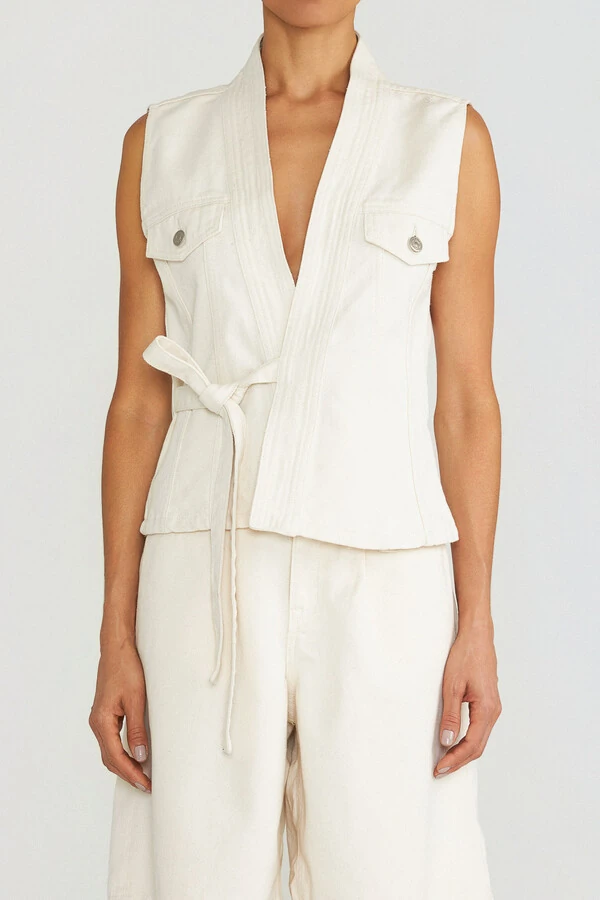 Colete Kimono Natural Denim