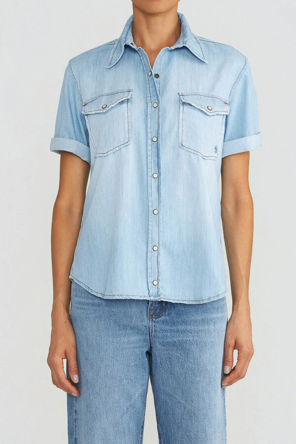 Camisa Manga Curta Jeans Vintage