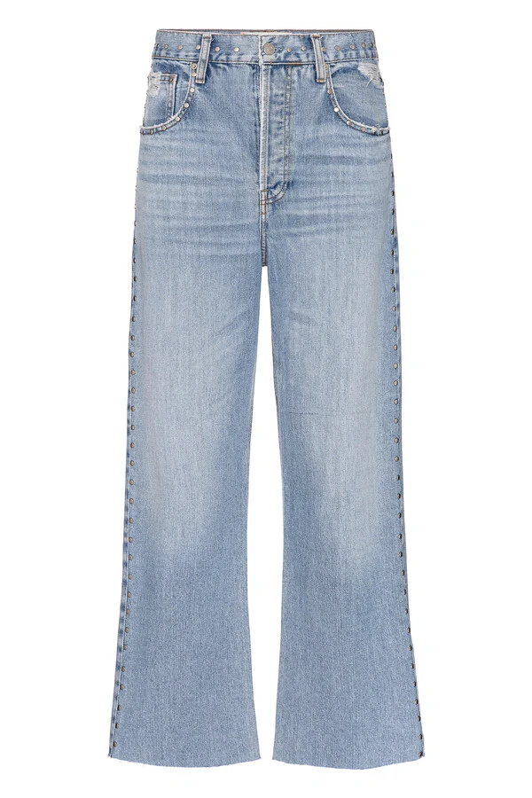 Calça Loose Cropped Tachas Jeans Vintage