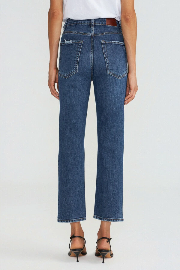 Calça Cropped Zip Jeans Escuro